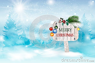 Christmas vector illustration with a banner with holidays greeting. Christmas card. Vector Illustration