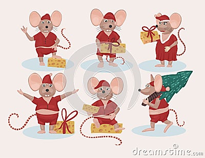Christmas vector mouse. Cartoon illustration. Vector Illustration