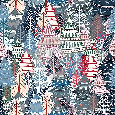 Christmas vector pattern with nordic style Xmas trees Stock Photo