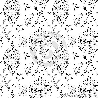 Christmas vector seamless pattern with detailed holiday illustrations. Vector Illustration