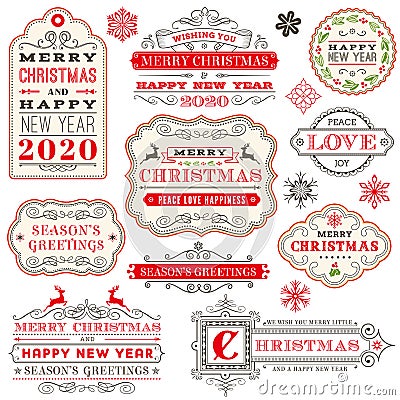 Christmas vector typography ornate labels and badges Vector Illustration