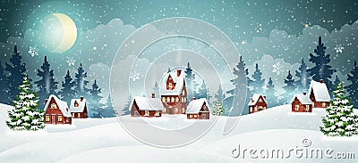 Christmas Village Houses Vector Illustration