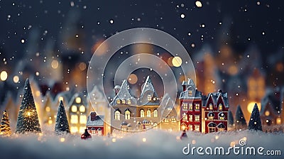 Christmas village with Snow in vintage style. Colored houses. Winter Village. Holidays. Christmas Card. Miniature Stock Photo