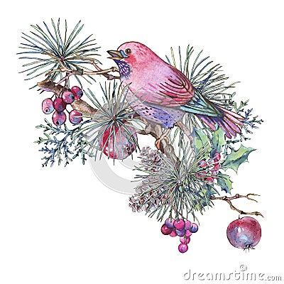 Christmas Vintage Floral Greeting Card, New Year Decoration with Stock Photo