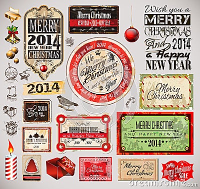 Christmas 2014 Vintage labels and typo collection Stock Photo