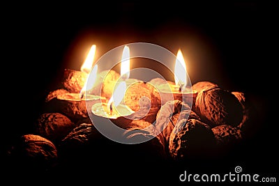 Christmas wallnuts candles Stock Photo