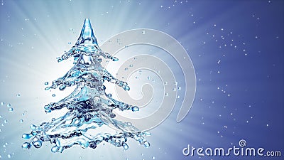 Christmas water splash tree on blue background Stock Photo