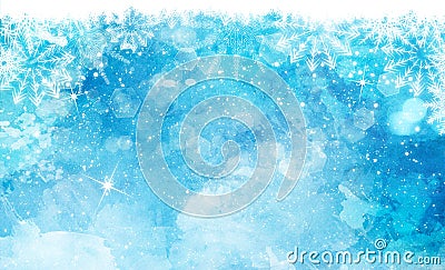 Christmas watercolor background with snowflakes and bokeh lights Stock Photo