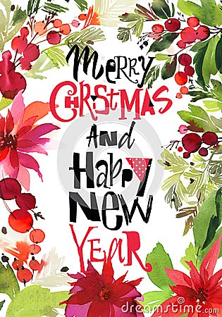 Christmas watercolor card Stock Photo