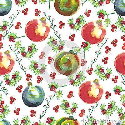 Christmas watercolor seamless hand painted pattern with Christma Stock Photo