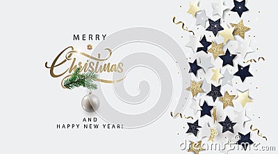 Christmas white banner, invitation, card or flyer Vector Illustration