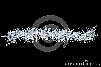 Christmas white tinsel on black background. View from above Stock Photo