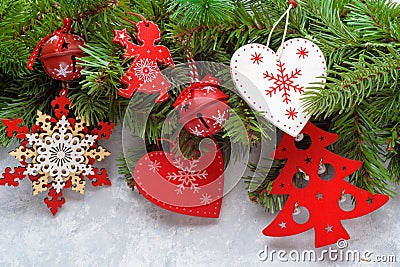 Christmas white wooden background top view. Template for New Year space for text. Mockup for advertising, congratulations. Holiday Stock Photo