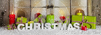 Christmas window decoration for advertising or sales in red and Stock Photo