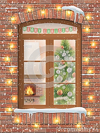 Christmas through window Vector Illustration