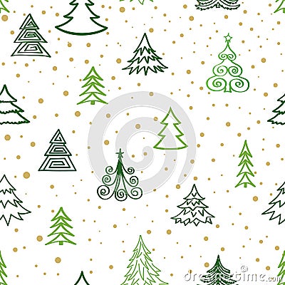 Christmas winter forest snow seamless pattern with holiday icons and New Year Tree, Snow. Happy Winter Holiday Snowfall Wallpaper Stock Photo