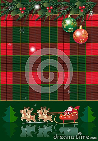 Christmas Winter Holiday card rustic pinecone, berries, Christmas fir tree wreath & garland, Santa gifts symbols Decoration plaid Stock Photo