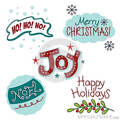 Christmas and winter holiday greetings, fun text, words Vector Illustration