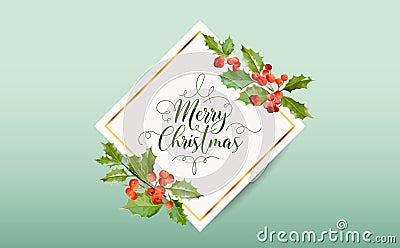 Christmas Winter Holly Berry Banner, Graphic Background, December Invitation, Flyer or Card Vector Illustration