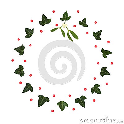 Christmas Winter Holly Berry Mistletoe and Ivy Leaf Wreath Stock Photo