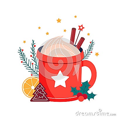 Christmas winter hot drink in red cup Vector Illustration