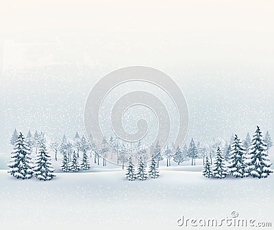 Christmas winter landscape background. Vector Illustration