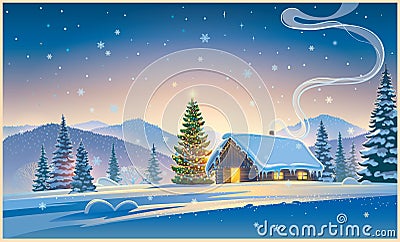 Christmas winter landscape. Vector Illustration