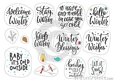 Christmas winter lettering sticker typography set Stock Photo