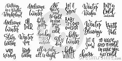 Christmas winter lettering sticker typography set Stock Photo