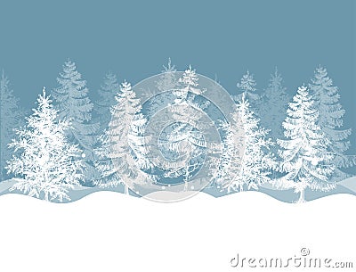 Christmas winter pine trees forest Vector Illustration