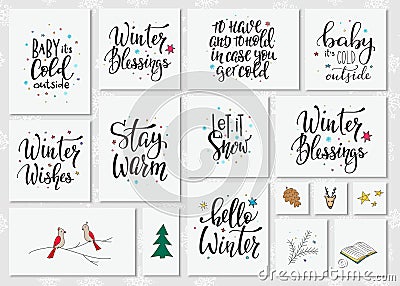 Christmas winter season lettering typography set Stock Photo