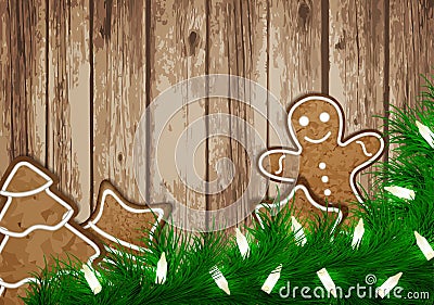 Christmas wish card with gingerbread vector Vector Illustration