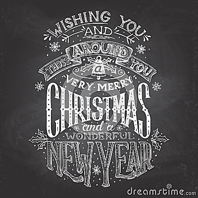 Christmas wishes hand-lettering with chalk Vector Illustration