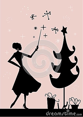 Christmas woman silhouette Cartoon Illustration