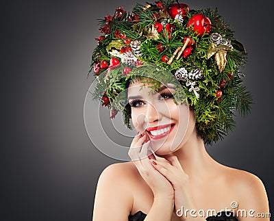 Christmas Woman with Xmas Decorations Stock Photo