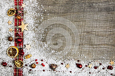 Christmas wooden background, advertising board or frame with a r Stock Photo