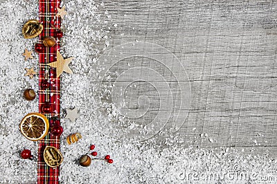 Christmas wooden background, advertising board or frame with a r Stock Photo