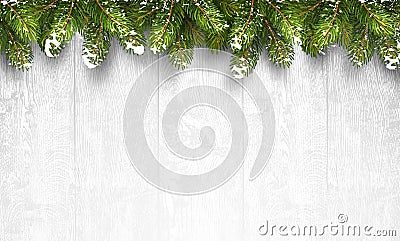 Christmas wooden background with fir branches Vector Illustration