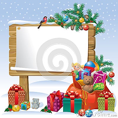 Christmas wooden sign board Vector Illustration