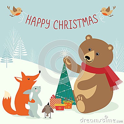 Christmas woodland Vector Illustration