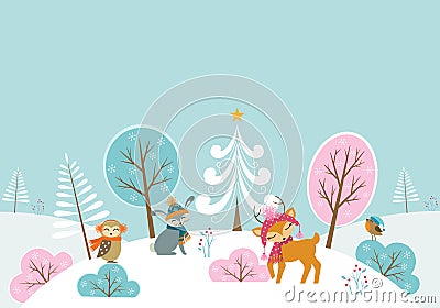 Christmas woodland landscape Vector Illustration