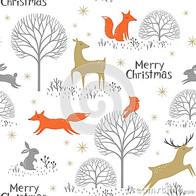 Christmas woodland pattern Vector Illustration