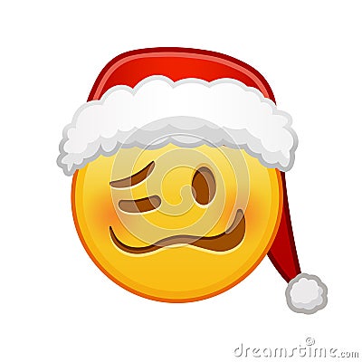 Christmas woozy face Large size of yellow emoji smile Vector Illustration