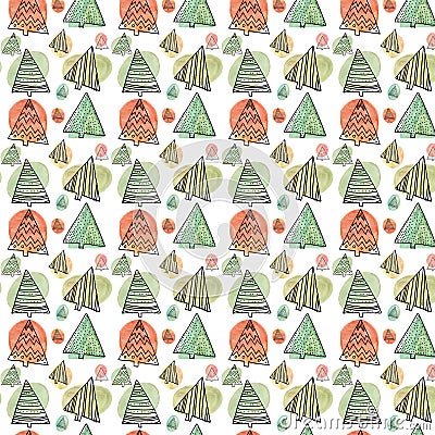 Christmas wrapping paper abstract Christmas tree watercolor skech Stock Photo