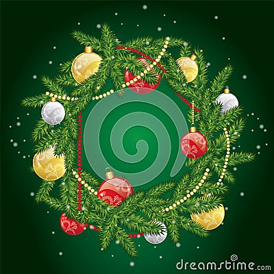 Christmas wreath with balls. Congratulation. New Year`s and Christmas. Vector Illustration