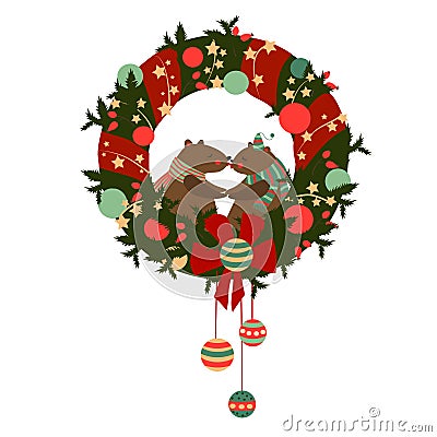 Christmas wreath with bears Vector Illustration