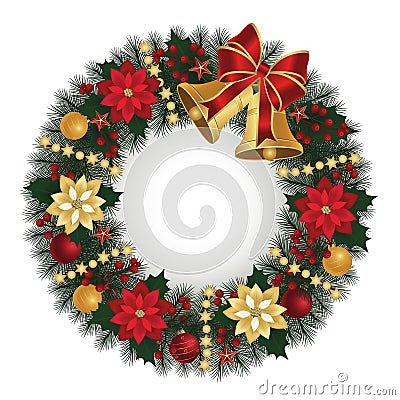 Christmas wreath with bells Vector Illustration