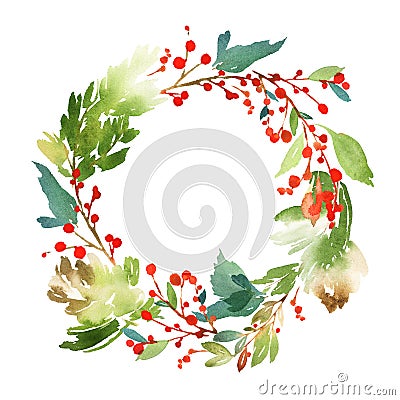 Christmas watercolor postcard. Stock Photo