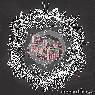 Christmas wreath with chalk Vector Illustration