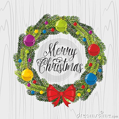 Christmas wreath decoration Christmas balls and bows Vector Illustration